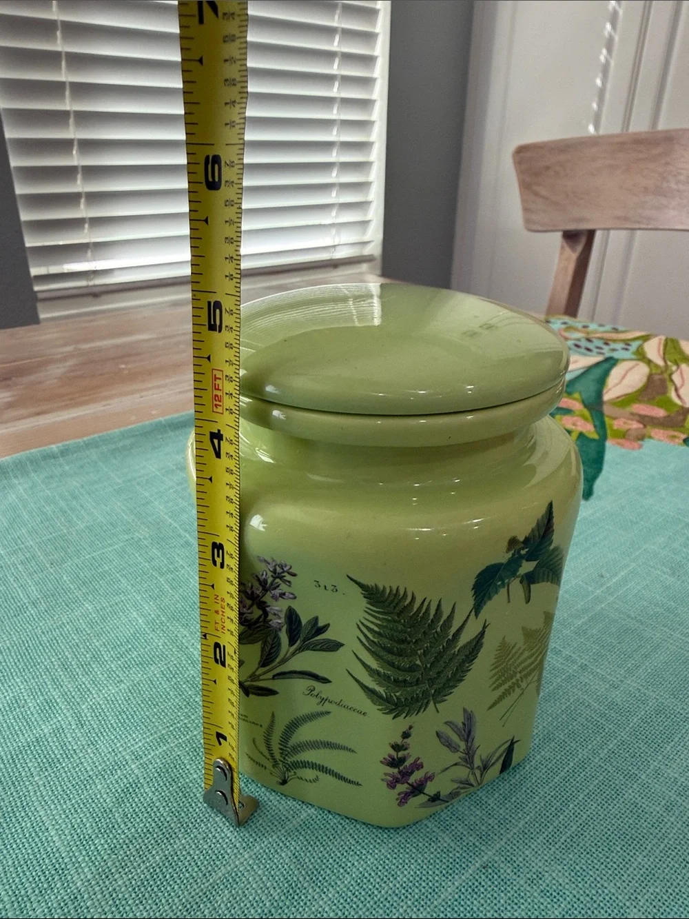 Herb-Printed Green Ceramic Canister - Brand Unspecified